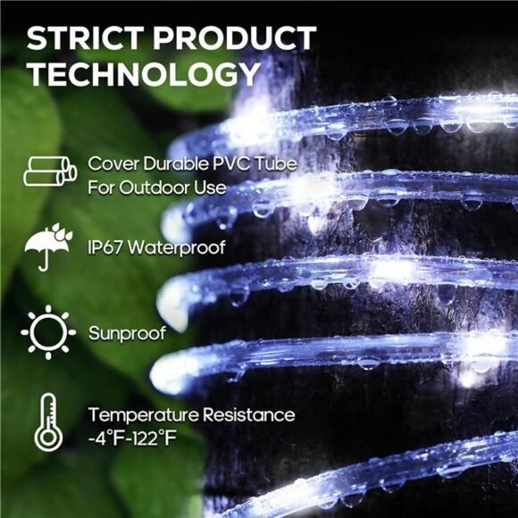 Outdoor solar rope lights waterproof LED string lights for garden patio pool dec - Picture 5 of 7